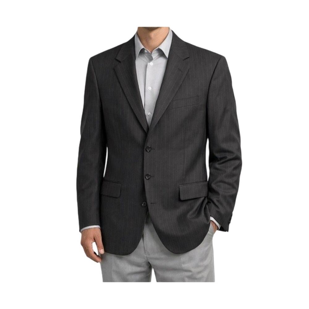 Vintage Tasso Elba Blazer Mens 41R 100% Wool Gray Pinstripe 3 Button Luxe 1990s